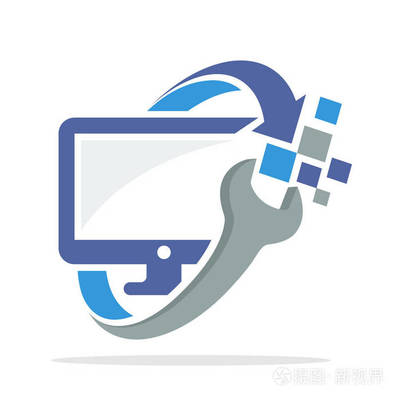 圖標(biāo)徽標(biāo)與計(jì)算機(jī)修理及電視顯示器維修概念的融合